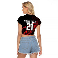 New Zealand Lawn Bowls Custom Raglan Cropped T Shirt Red Maori Warrior Tribal Silver Fern - Polynesian Pride