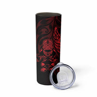 New Zealand Lawn Bowls Custom Skinny Tumbler Red Maori Warrior Tribal Silver Fern - Polynesian Pride