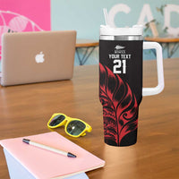 New Zealand Lawn Bowls Custom Tumbler With Handle Red Maori Warrior Tribal Silver Fern - Polynesian Pride