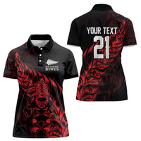 New Zealand Lawn Bowls Custom Women Polo Shirt Red Maori Warrior Tribal Silver Fern - Polynesian Pride