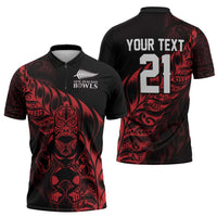 New Zealand Lawn Bowls Custom Zipper Polo Shirt Red Maori Warrior Tribal Silver Fern - Polynesian Pride