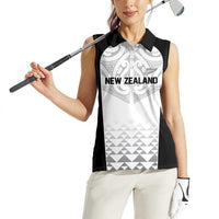 World Football 2026 New Zealand Custom Women Sleeveless Polo Shirt All White Fern Maori Tribal LT9 - Polynesian Pride