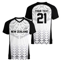 World Football 2026 New Zealand Custom Women V-Neck T-Shirt All White Fern Maori Tribal LT9 - Polynesian Pride