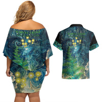 New Zealand Matariki Waipuna-a-rangi Couples Matching Off Shoulder Short Dress and Hawaiian Shirt He Roimata o Rangi LT9 - Polynesian Pride