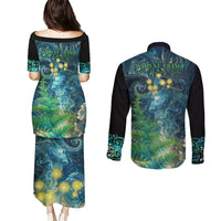 New Zealand Matariki Waipuna-a-rangi Couples Matching Puletasi and Long Sleeve Button Shirt He Roimata o Rangi LT9 - Polynesian Pride