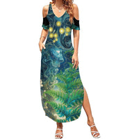 New Zealand Matariki Waipuna-a-rangi Summer Maxi Dress He Roimata o Rangi LT9 Women Black - Polynesian Pride