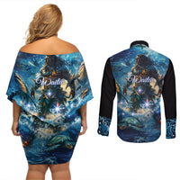 New Zealand Matariki Waita Couples Matching Off Shoulder Short Dress and Long Sleeve Button Shirt The Way Of The Water LT9 - Polynesian Pride
