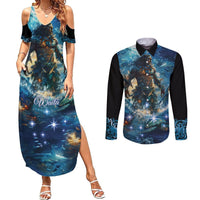 New Zealand Matariki Waita Couples Matching Summer Maxi Dress and Long Sleeve Button Shirt The Way Of The Water LT9 Black - Polynesian Pride