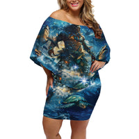New Zealand Matariki Waita Off Shoulder Short Dress The Way Of The Water LT9 Women Black - Polynesian Pride