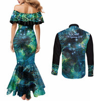 New Zealand Matariki Waiti Couples Matching Mermaid Dress and Long Sleeve Button Shirt The Beginnings Of Life LT9 - Polynesian Pride