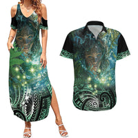 New Zealand Matariki Waiti Couples Matching Summer Maxi Dress and Hawaiian Shirt Waimori and The Origin Of Life LT9 Black - Polynesian Pride