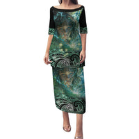 New Zealand Matariki Waiti Puletasi Waimori and The Origin Of Life LT9 Long Dress Black - Polynesian Pride