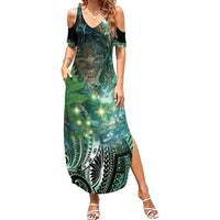 New Zealand Matariki Waiti Summer Maxi Dress Waimori and The Origin Of Life LT9 Women Black - Polynesian Pride