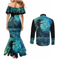 New Zealand Matariki Hiwa-i-te-rangi Couples Matching Mermaid Dress and Long Sleeve Button Shirt Titiro ki nga Whetu Wishing Star LT9 - Polynesian Pride