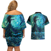 New Zealand Matariki Hiwa-i-te-rangi Couples Matching Off Shoulder Short Dress and Hawaiian Shirt Titiro ki nga Whetu Wishing Star