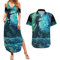 New Zealand Matariki Hiwa-i-te-rangi Couples Matching Summer Maxi Dress and Hawaiian Shirt Titiro ki nga Whetu Wishing Star LT9 Black - Polynesian Pride
