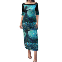New Zealand Matariki Hiwa-i-te-rangi Puletasi Titiro ki nga Whetu Wishing Star LT9 Long Dress Black - Polynesian Pride