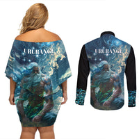 New Zealand Matariki Ururangi Couples Matching Off Shoulder Short Dress and Long Sleeve Button Shirt The Murmur Of The Wind LT9 - Polynesian Pride