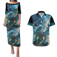 New Zealand Matariki Ururangi Couples Matching Puletasi and Hawaiian Shirt The Murmur Of The Wind LT9 Black - Polynesian Pride