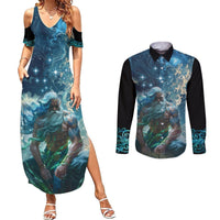 New Zealand Matariki Ururangi Couples Matching Summer Maxi Dress and Long Sleeve Button Shirt The Murmur Of The Wind LT9 Black - Polynesian Pride