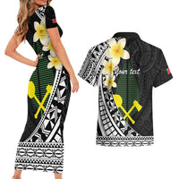 Alo Chiefdom Wallis and Futuna Personalized Couples Matching Short Sleeve Bodycon Dress and Hawaiian Shirt Frangipani Flowers Polynesian Pattern
