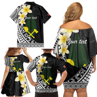 Alo Chiefdom Wallis and Futuna Personalized Family Matching Off Shoulder Short Dress and Hawaiian Shirt Frangipani Flowers Polynesian Pattern