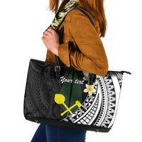 Alo Chiefdom Wallis and Futuna Personalized Leather Tote Bag Frangipani Flowers Polynesian Pattern