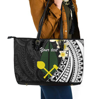Alo Chiefdom Wallis and Futuna Personalized Leather Tote Bag Frangipani Flowers Polynesian Pattern