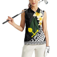Alo Chiefdom Wallis and Futuna Personalized Women Sleeveless Polo Shirt Frangipani Flowers Polynesian Pattern