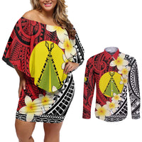 Sigave Chiefdom Wallis and Futuna Personalized Couples Matching Off Shoulder Short Dress and Long Sleeve Button Shirt Frangipani Flowers Polynesian Pattern