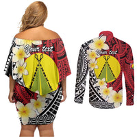 Sigave Chiefdom Wallis and Futuna Personalized Couples Matching Off Shoulder Short Dress and Long Sleeve Button Shirt Frangipani Flowers Polynesian Pattern