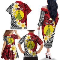 Sigave Chiefdom Wallis and Futuna Personalized Family Matching Off The Shoulder Long Sleeve Dress and Hawaiian Shirt Frangipani Flowers Polynesian Pattern