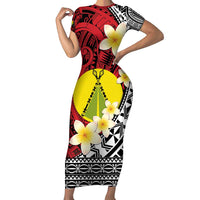Sigave Chiefdom Wallis and Futuna Personalized Short Sleeve Bodycon Dress Frangipani Flowers Polynesian Pattern
