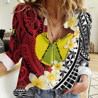 Sigave Chiefdom Wallis and Futuna Personalized Women Casual Shirt Frangipani Flowers Polynesian Pattern