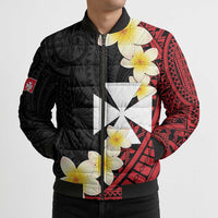Uvea Chiefdom Wallis and Futuna Personalized Bomber Puffer Jacket Frangipani Flowers Polynesian Pattern - Polynesian Pride