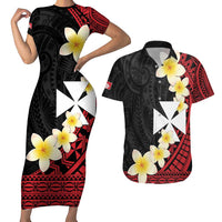 Uvea Chiefdom Wallis and Futuna Personalized Couples Matching Short Sleeve Bodycon Dress and Hawaiian Shirt Frangipani Flowers Polynesian Pattern