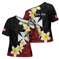 Uvea Chiefdom Wallis and Futuna Personalized Cross Shoulder Shirt Frangipani Flowers Polynesian Pattern - Polynesian Pride