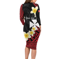 Uvea Chiefdom Wallis and Futuna Personalized Family Matching Long Sleeve Bodycon Dress and Hawaiian Shirt Frangipani Flowers Polynesian Pattern
