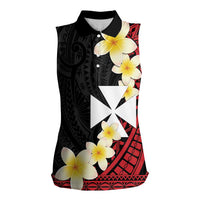 Uvea Chiefdom Wallis and Futuna Personalized Women Sleeveless Polo Shirt Frangipani Flowers Polynesian Pattern