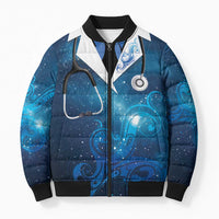 New Zealand Nurses RN Personalised Bomber Puffer Jacket Galaxy Stethoscope Maori Motif