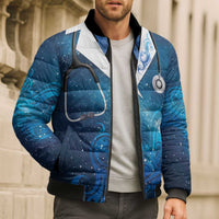 New Zealand Nurses RN Personalised Bomber Puffer Jacket Galaxy Stethoscope Maori Motif
