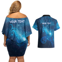 New Zealand Nurses RN Personalised Couples Matching Off Shoulder Short Dress and Hawaiian Shirt Galaxy Stethoscope Maori Motif