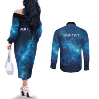 New Zealand Nurses RN Personalised Couples Matching Off The Shoulder Long Sleeve Dress and Long Sleeve Button Shirt Galaxy Stethoscope Maori Motif