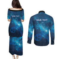 New Zealand Nurses RN Personalised Couples Matching Puletasi and Long Sleeve Button Shirt Galaxy Stethoscope Maori Motif