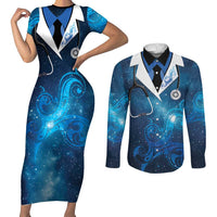 New Zealand Nurses RN Personalised Couples Matching Short Sleeve Bodycon Dress and Long Sleeve Button Shirt Galaxy Stethoscope Maori Motif