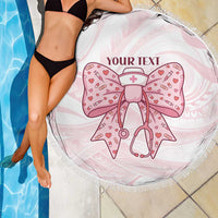 New Zealand Nurses RN Personalised Beach Blanket Pink Stethoscope Coquette Bow Maori Motif