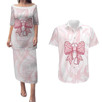 New Zealand Nurses RN Personalised Couples Matching Puletasi and Hawaiian Shirt Pink Stethoscope Coquette Bow Maori Motif
