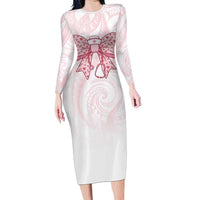 New Zealand Nurses RN Personalised Family Matching Long Sleeve Bodycon Dress and Hawaiian Shirt Pink Stethoscope Coquette Bow Maori Motif