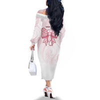 New Zealand Nurses RN Personalised Family Matching Off The Shoulder Long Sleeve Dress and Hawaiian Shirt Pink Stethoscope Coquette Bow Maori Motif