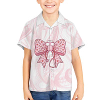 New Zealand Nurses RN Personalised Family Matching Off Shoulder Short Dress and Hawaiian Shirt Pink Stethoscope Coquette Bow Maori Motif